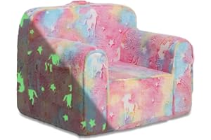 KISDSA Comfy Kids Chair, Toddler Foam Armchair, Baby Couch - Glow in the Dark (Glow Pink)