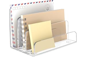 FUCDTEFC Mail Organizer Countertop, 3 Section Clear Acrylic Small File Holders Letter Organizer for Desk, Modern Filing Accessories for Document, Office, Home, School