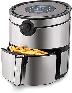 Dash DFAF600GBSS01 AirCrisp Pro Electric Air Fryer + Oven Cooker with Digital Display + 8 Presets, Temperature Control, Non Stick Fry Basket, Recipe Guide + Auto Shut Off Feature, 6qt, Stainless Steel