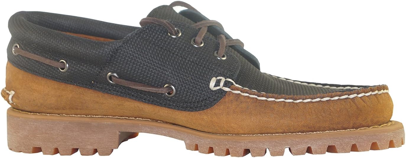Timberland A1P4U 3 Eye 3I Pad Collar Classic Boat Moccasin Boat Shoes Black/Brown Rare Black