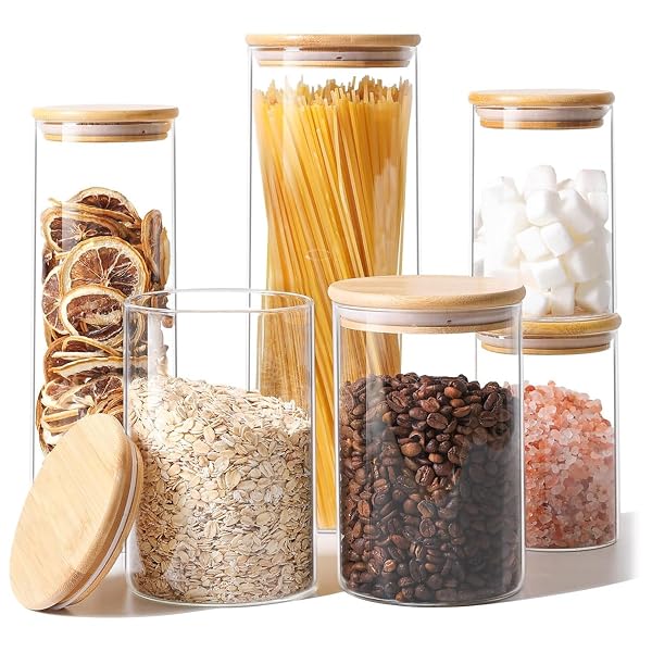 COMSAF GLASS FOOD STORAGE JARS SET OF 6,...