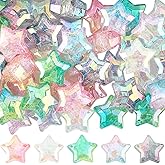 PONABEADIY 60Pcs Colorful Crackle Star Beads UV Plating Transparent Bubblegum Gradient Color Loose Spacer Charm Bead Bulk for Jewelry Making Earrings Bracelets Necklaces Decor DIY Crafts Supplies