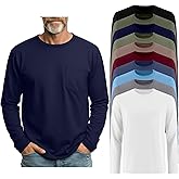 Locoowai 10 Pack Men's Big and Tall Long Sleeve Shirts, Crew Neck Loose Fit Pocket Tops Bulk Casual Basic T Shirts