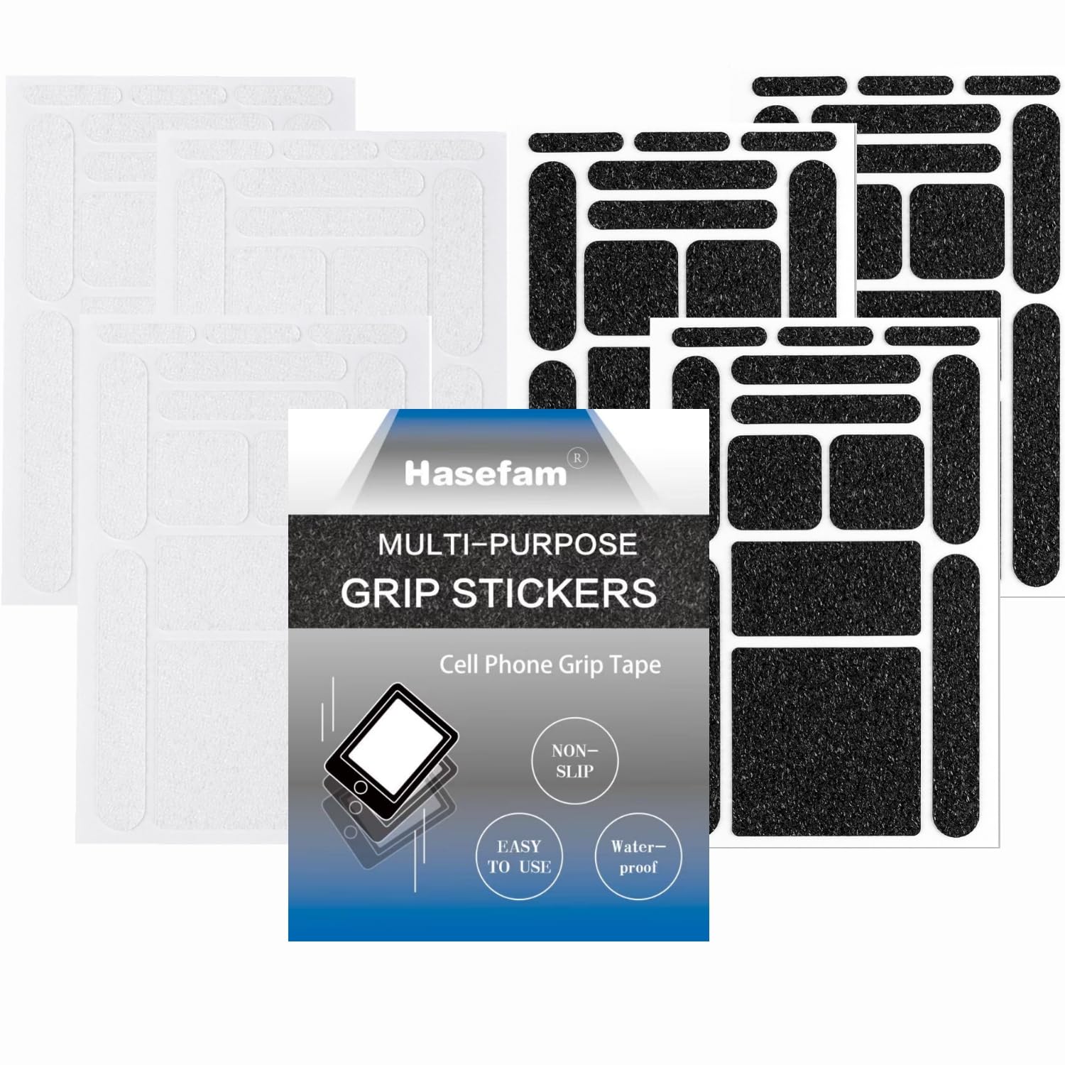 Hasefam 6 Pack Phone Grip Tape, Finger Grip Stickers Decal Non Slip Kit Adhesive Traction for Cell Phone Cases Mouse Laptop Tablet Tools (3Black & 3Clear)