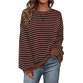 PRETTYGARDEN Womens Striped Oversized Sweatshirt Color Block Crew Neck Long Sleeve Casual Loose Pullover Top Y2K Clothes