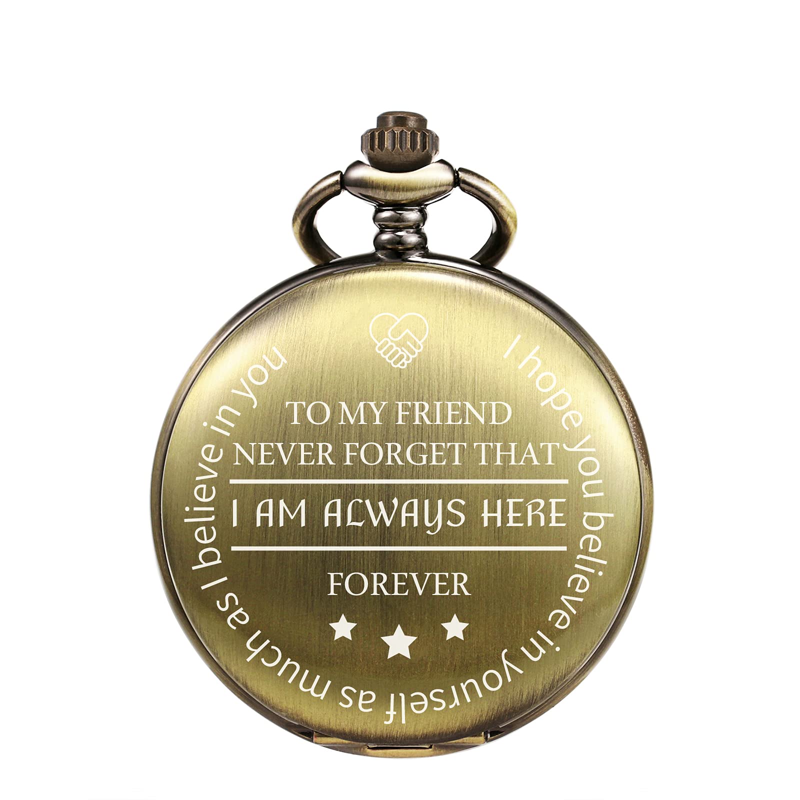 TREEWETO to My Friend Engraved Bronze Pocket Watch with Chain Gift Box for Best Friend Men Women Birthday Wedding Graduation Christmas