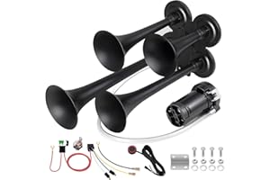 BANHAO Truck Air Horn 180DB 4 Trumpet Horns Train Horn Kit for Truck 12V Super Loud with compressor suitable for pickup/motorhome/SUV/truck/train(4-Trumpet Black with Air Compressor 12V)