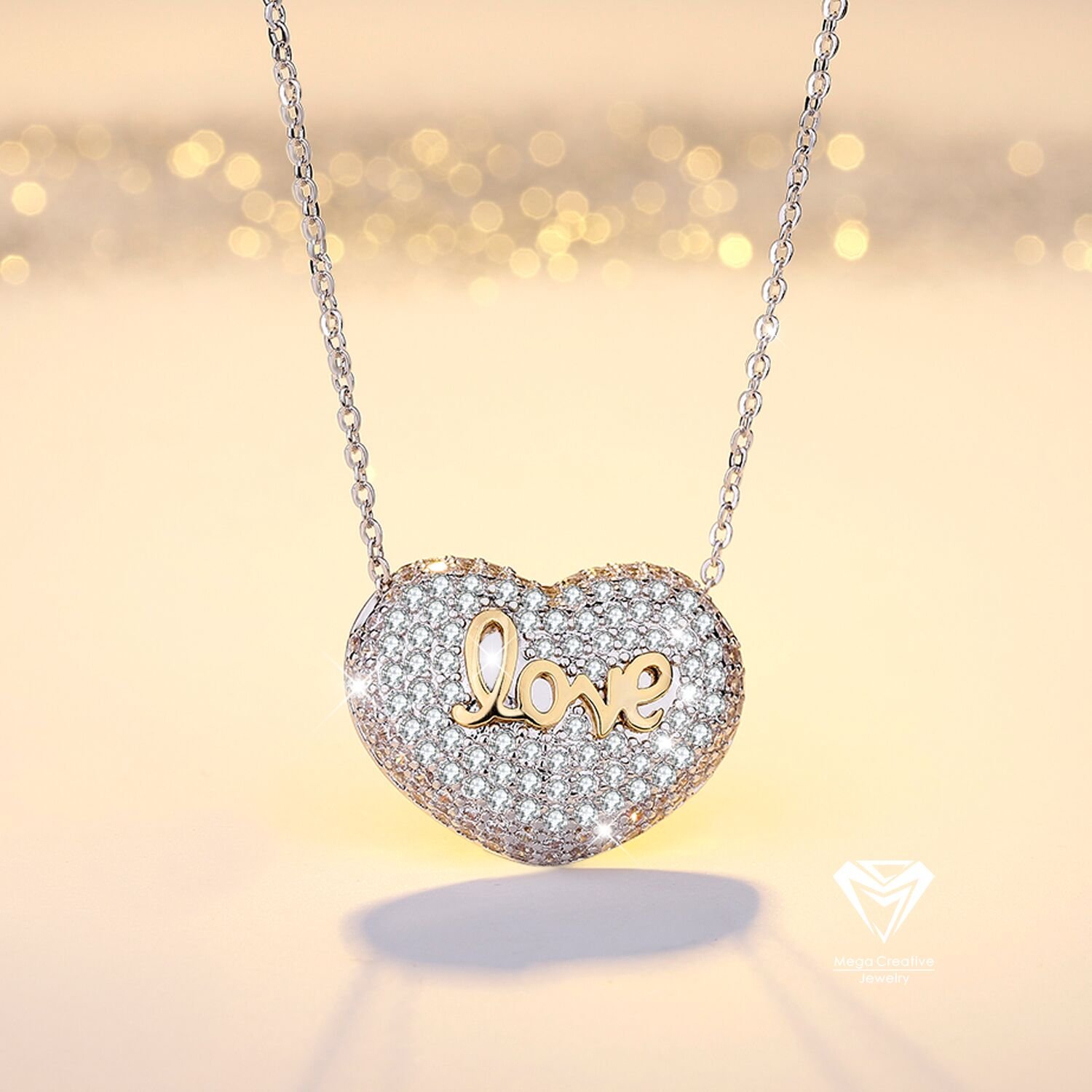 MEGA CREATIVE JEWELRY Heart Necklace Inlaid with Love for Girls Made with Swarovski Crystals Gifts