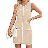 ZESICA Women's 2026 Summer Sleeveless Mini Dress Elegant Crewneck Button Knit Bodycon Bussiness Office Short Dresses