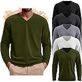 August Alley 5 Pack Thermal Long Sleeve Shirts for Men V Neck Fleece T Shirt Loose Fit Base Layer Sweatshirts Cold Weather