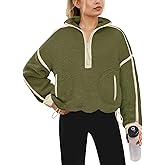 Yanekop Womens Quarter Zip Pullover Sherpa Fleece Jacket Oversized Zip Up Sweatshirt Half Zip Pullover Fuzzy Outerwear