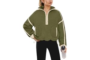 Yanekop Womens Quarter Zip Pullover Sherpa Fleece Jacket Oversized Zip Up Sweatshirt Half Zip Pullover Fuzzy Outerwear