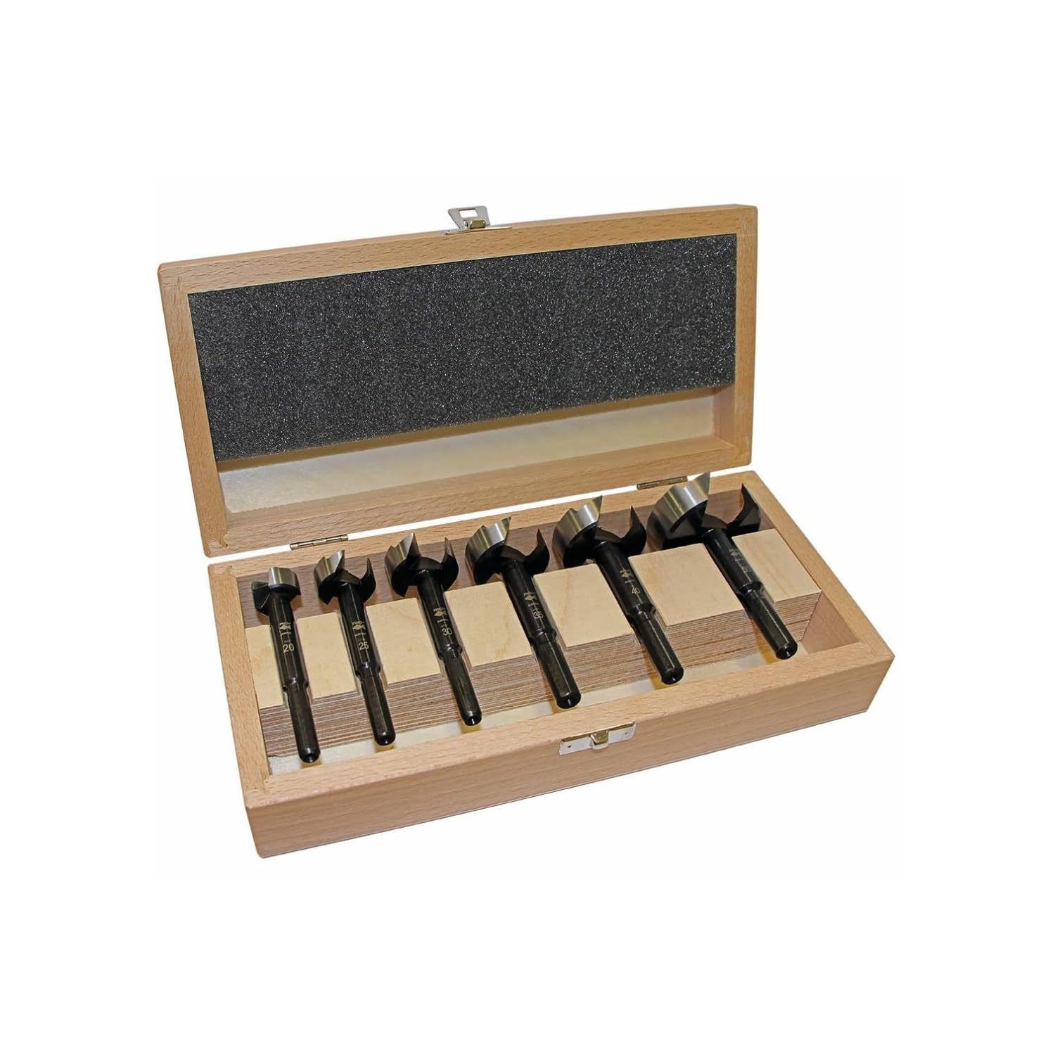 Black Shark Pro Forstner Drill Bit Set 6 Pieces Diameter 20-25-30-35-40-50 mm Length 90 mm in Wooden Case