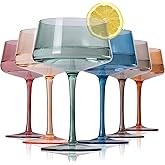 JOVGANK Colored Coupe Glasses Set of 6, Hand Blown Colorful Martini Glasses 13Oz, Champagne & Cocktail Luxury Glasses, Bar Manhattan and New Year Glass, Valentine's Day Gifts for Ice Cream Dessert