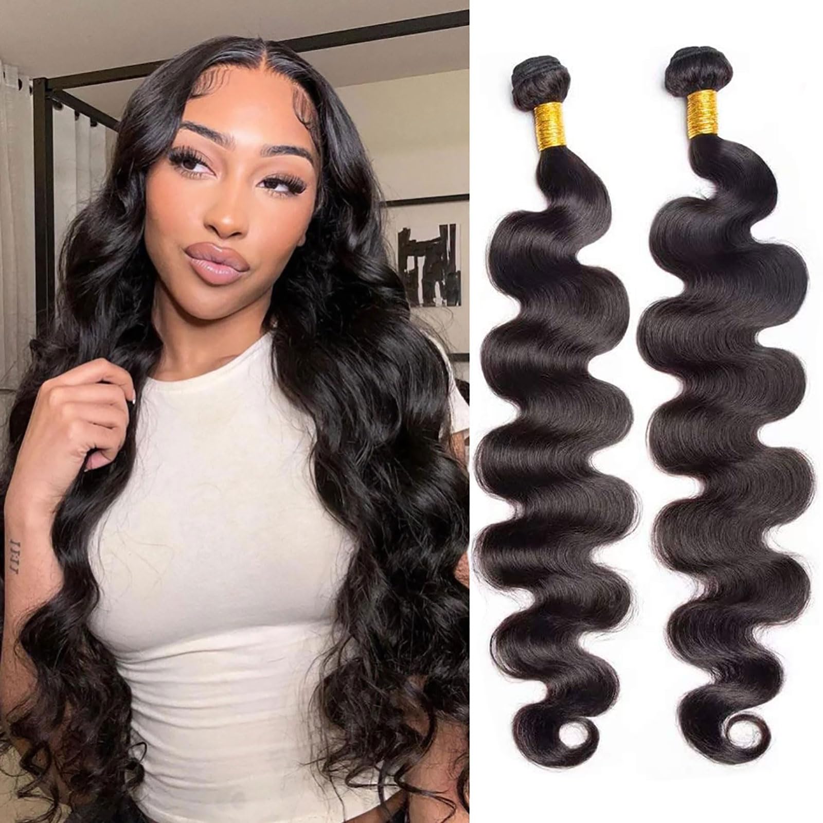 Huarisi Body Wave Human Hair 2 Bundles 26 28 Inch 10a Long Wavy Weaves 100% Unprocessed Brazilian Virgin Hair Extensions Sew in Weaving 200g Double Weft Natural Colour Can be Dyed โ image 1