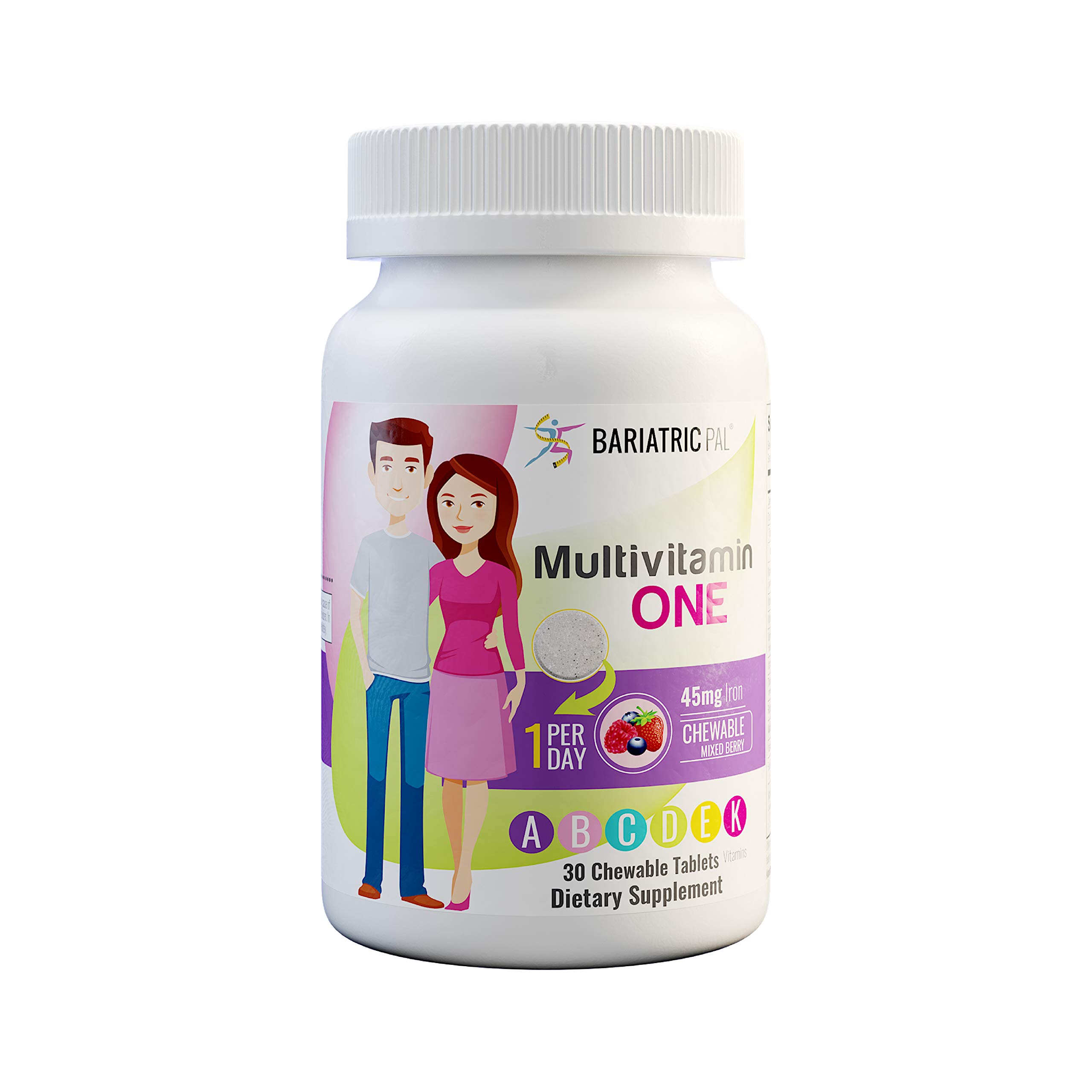 BariatricPal Multivitamin ONE "1 per Day!" Bariatric Multivitamin Chewable with 45mg Iron (12-Month 
