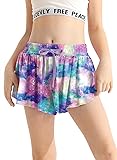 Girls Athletic Shorts Blue Aurora Flowy Butterfly