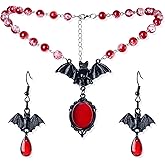 Galetcy Halloween Vampire Necklace Earrings Set, Gothic Jewelry Necklace Earrings Halloween Costume Accessories for Women