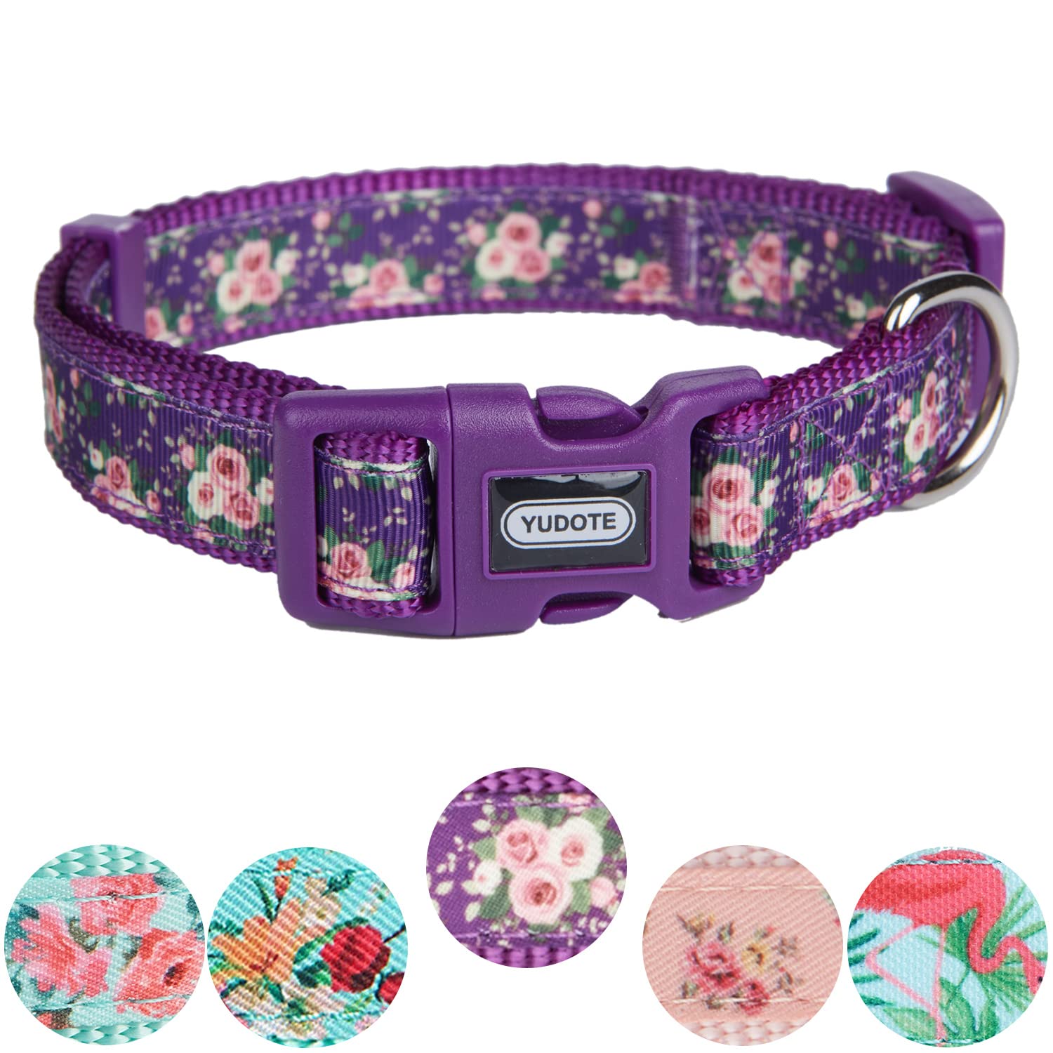 YUDOTE Floral Dog Collar Large with Printed Flower Pattern for Calm Girl Dogs Neck 40-66cm, Purple