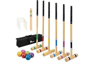 Pointyard 28" Croquet Set for 6 Players - Premium Wooden Mallets, Colored Balls & Carry Bag - Fun Games for Adults/Families/Kids at Backyard, Beach, Easy Setup in 1 Min,Anti-Slip Handle