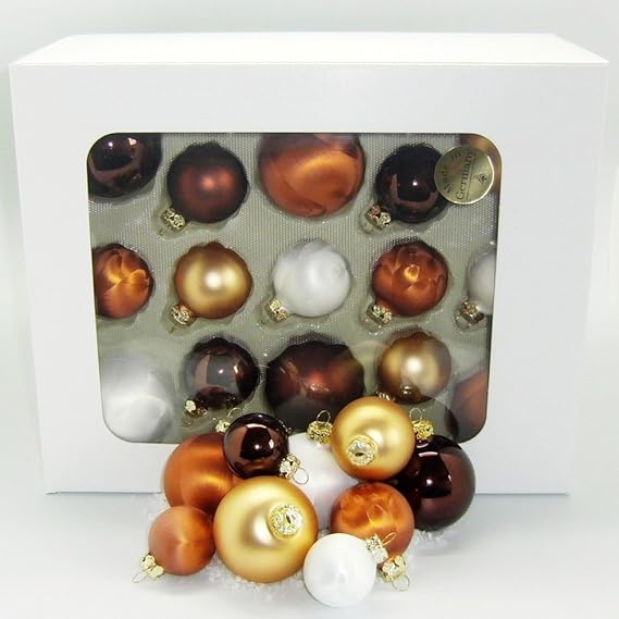Thüringer Glasdesign 59x Glas Christbaumkugeln Braun Weiß 4 5 6 7 cm teilw. Eislack Weihnachtskugeln