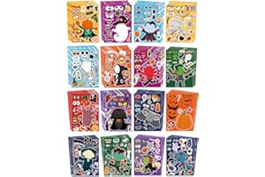 RINOLY 64 Sheets Halloween Stickers for Kids,Make Your Own Halloween Stickers,16 Designs Halloween Crafts for Kids,Halloween Party Favors Games Supplies
