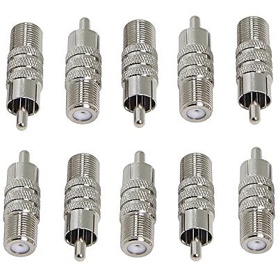 Warmstor 10 Pack F Type Female to RCA Male Coaxial Cable Adapter Coupler, F Type to AV Audio Video Connector Converter