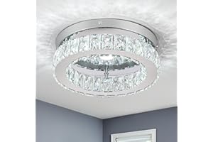 HOPGGIE 11.8“ Mini Crystal Chandelier LED Ceiling Light Flush Mount Ceiling Light Fixtures Modern Chandelier Lighting for Kitchen Closet Hallway Bedroom Foyer Laundry Room (Cool white-11.8")