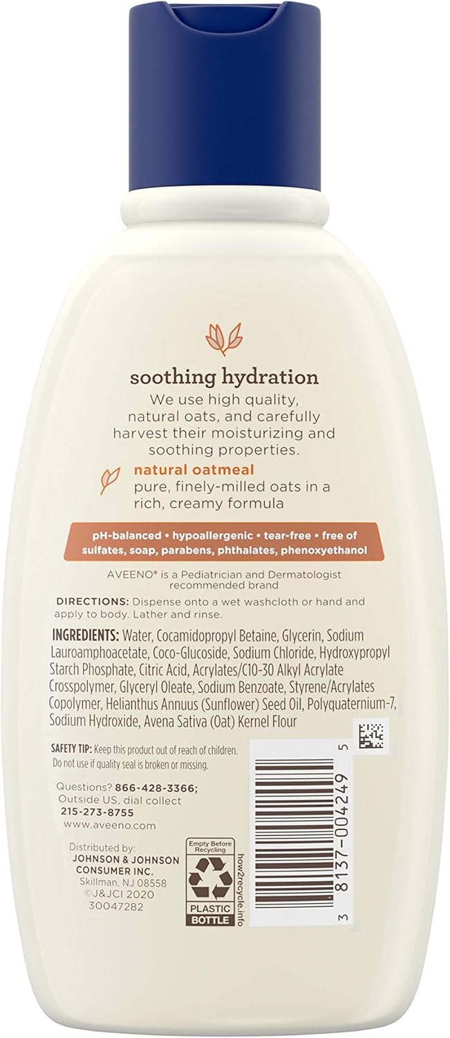 Aveeno Baby Soothing Relief Creamy Wash with Natural Colloidal Oatmeal for Dry & Sensitive Skin, Hypoallergenic & Tear-Free Formula, 8 fl. oz: Health & Personal Care