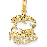 14k Yellow Gold Pisces Pendant Featuring Two Stylized Fish with Bold Pisces Text, Zodiac Necklace for Women or Unisex Wear, Astrology Charm Symbolizing Emotion, Intuition, and Spiritual Energy