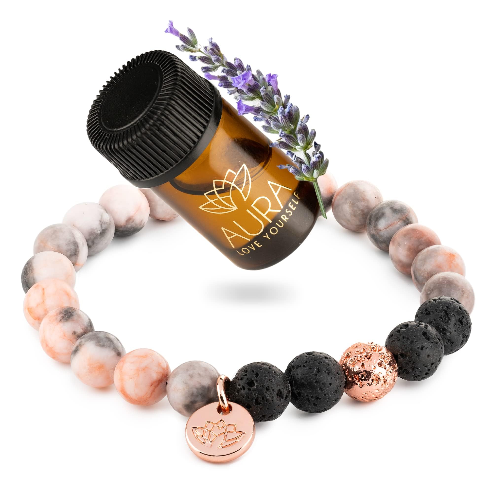 Relaxation Gift for Women Healing Stress Relief Gift for MUM Lava Rock Bracelet Yoga Beads with Lavender Essential Oil Calming Aromatherapy Diffuser Stone Beaded Bracelet Self Care (Pink Jasper Lava)