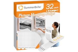SUMMERBRITE Large Picture Hanging Strips Heavy Duty(XL/16Lbs) 16Pairs/32 Strips Damage Free Wall Sticky Picture Hangers Without Nails, Removable Hook and Loop Adhesive Strips for Poster Frame Hanging Decor