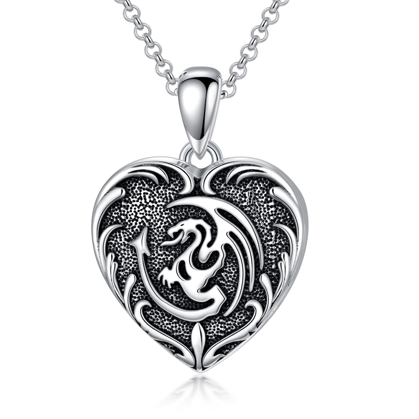 SOULMEET Dragon Heart Shape Locket Necklace That Holds 2 Pictures Photos Sterling Silver Memory Locket Jewelry Gift for Women Men (Locket only)