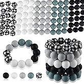 ASTARON 100 Pcs 15mm Silicone Beads for Keychain Making, Grey Black White Silicone Round Beads Bulk for Bracelets Pens Crafts Supplies