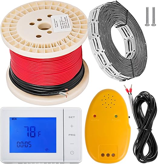Happybuy 20 Sqft Warming Cable Set 110v Electric Radiant Floor Heat Heating Cable Kit Warming System 80ft Long Heating Cable With Thermostat Wire Card