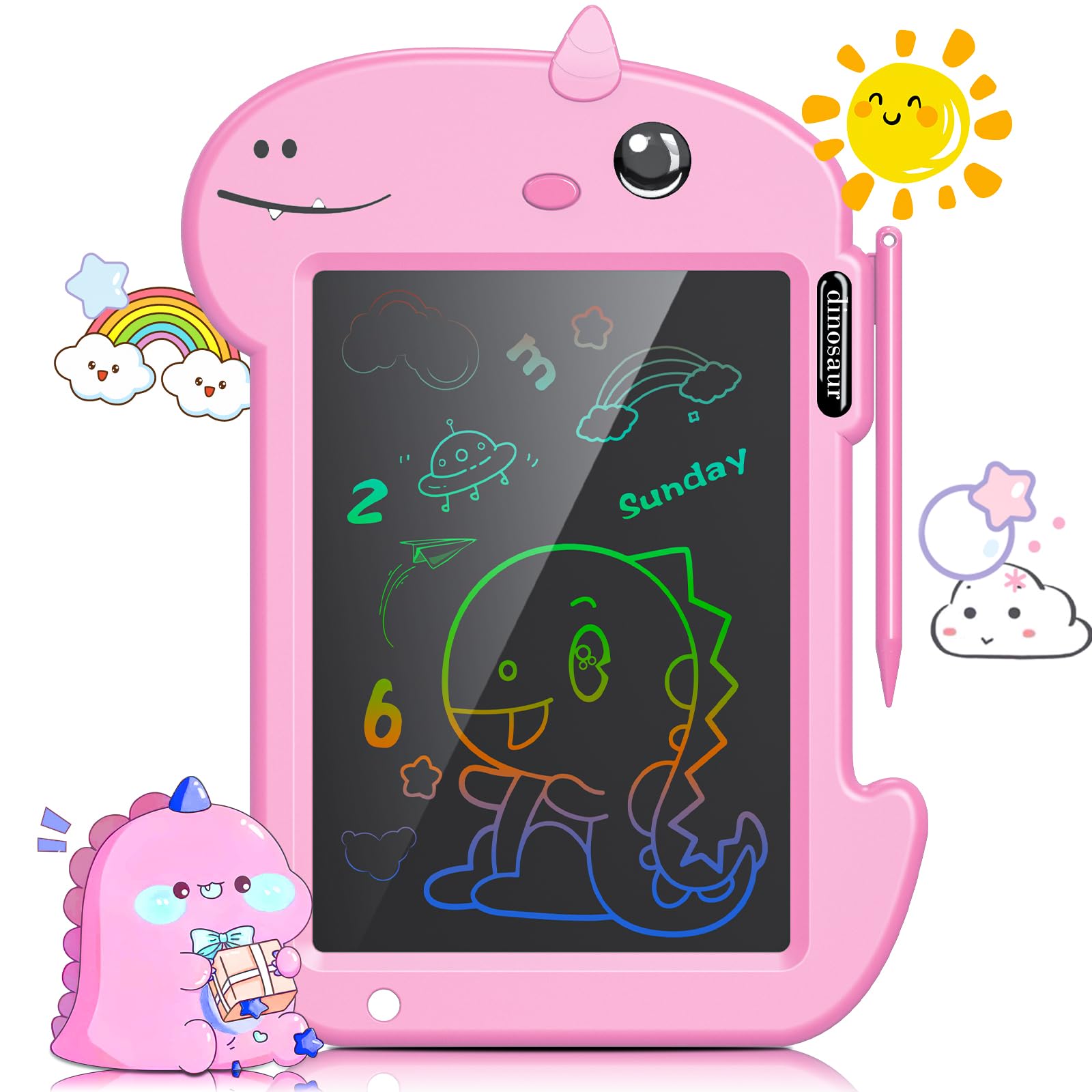 LCD Drawing Tablet for Kids - 8.8" Writing Pad for Toddlers & Kids - Dinosaur Toys - Birthday Gifts for Boys & Girls (Pink)