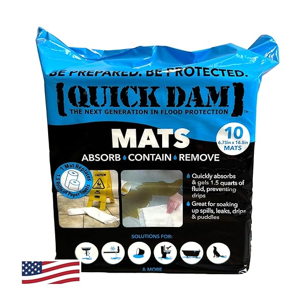 QUICK DAM WUM-10 SUPER ABSORBENT MATS – 10-PACK (6.75″ X 16.5″) – DUAL-SIDED FLUID ABSORPTION & GEL CONVERSION – LEAK, SPILL, & BODILY FLUID CONTROL FOR HOME, MEDICAL, AND INDUSTRIAL USE