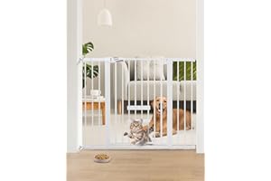 BABELIO 36 Inch Extra Tall Baby Gate with Cat Door, 29-48" Metal Dog Gate, Cat Gate for Stairs, Doorways, Auto Close Safety G
