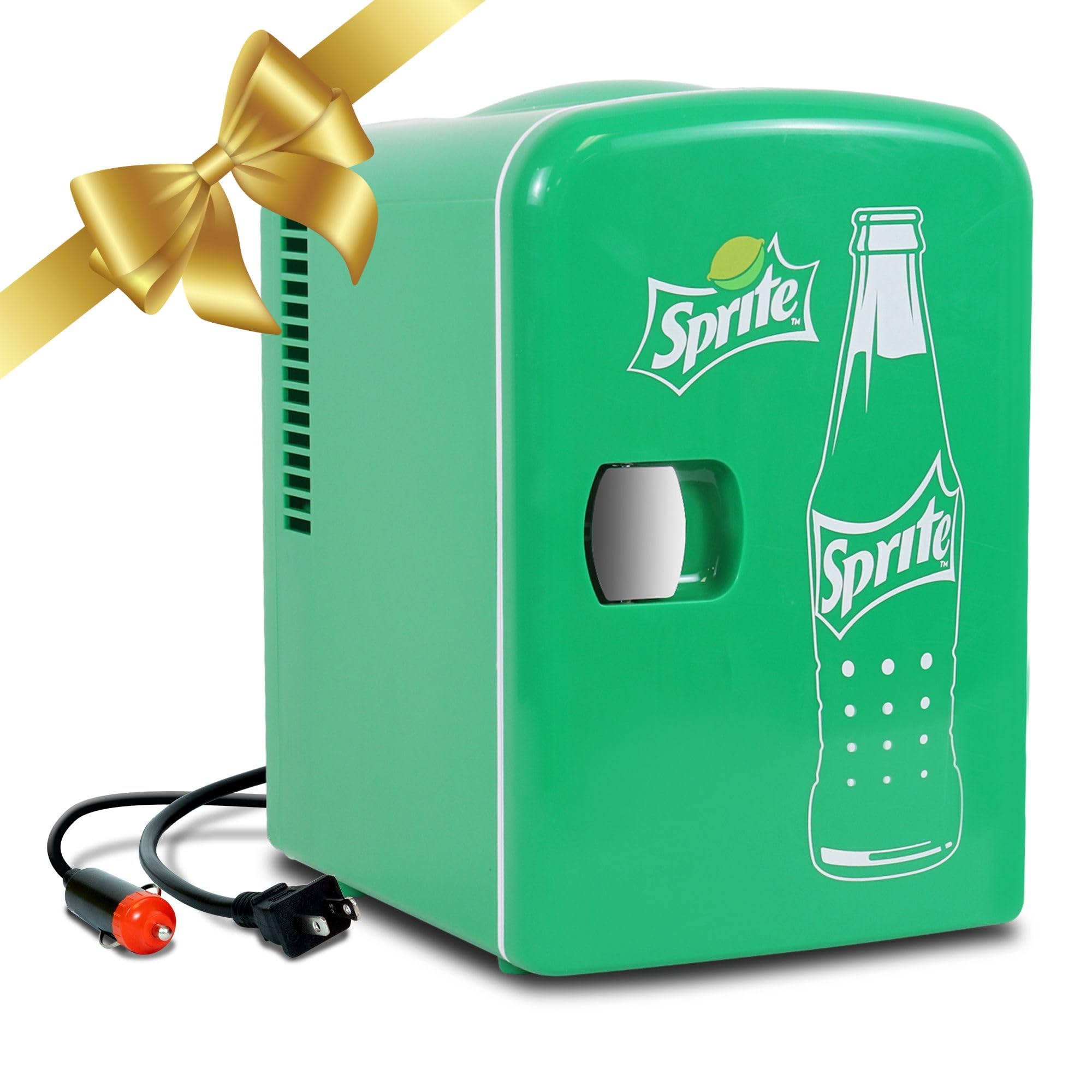 Sprite Mini Fridge - Refrigerator for Bedroom Skincare Office, Portable Table Top Beverage Cooler, 12V DC/220V AC Refrigerador For Drinks, Soda, Wines, Use In Car, Dorm, Outdoor, Patio, 6 Can
