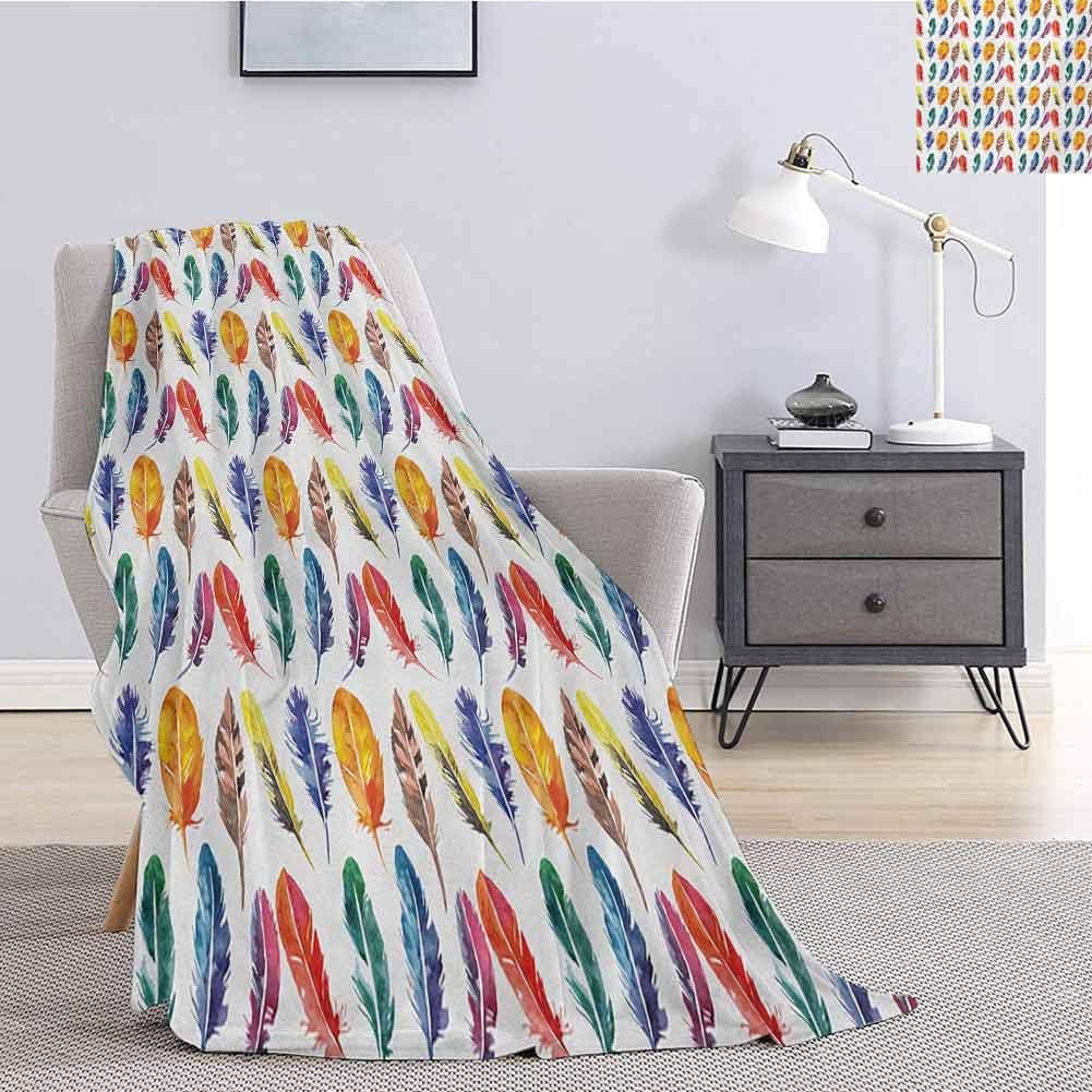 Luoiaax Feather Bedding Flannel Blanket Watercolor Feather Design Vivid Color Scheme with Different Shapes and Sizes Image Super Soft and Comfortable Luxury Bed Blanket W60 x L50 Inch Multicolor