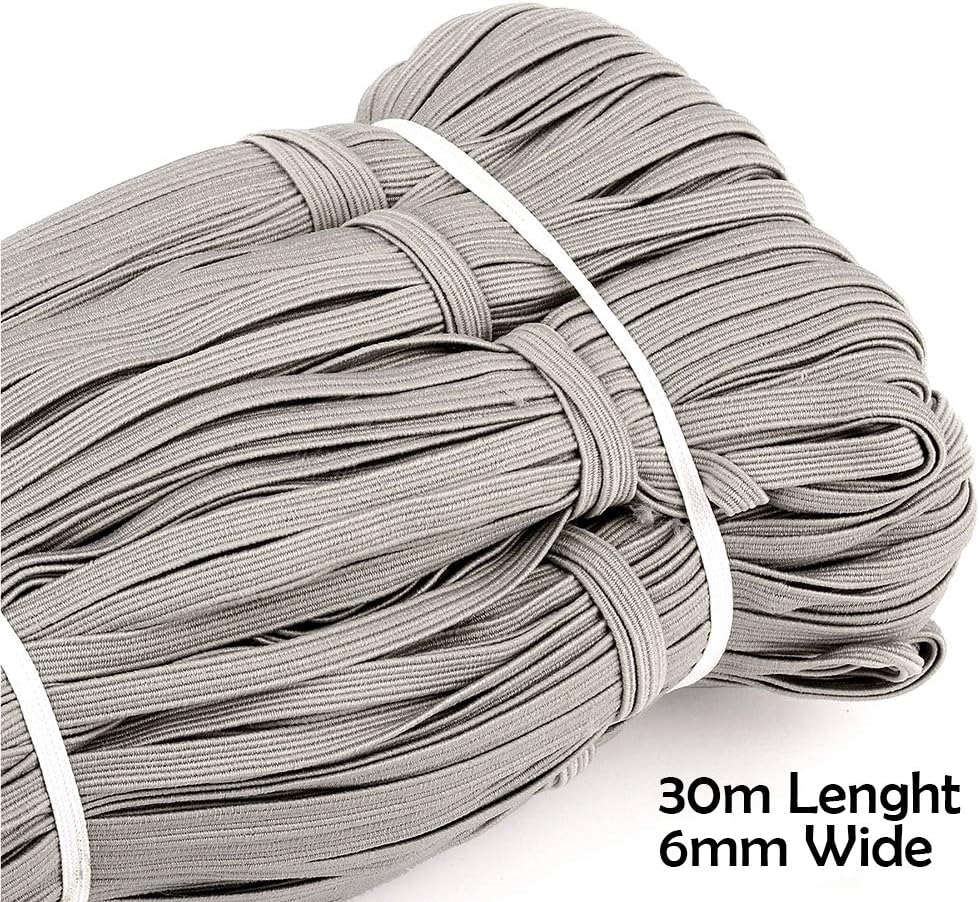 Heflashor 33 Yards Flat Elastic Band, 1/4 inch-6mm Elastic String Cord Elastic Bands Rope, Braided Stretch Strap Cord Roll for Sewing and Crafting, Braided Elastic Cord Elastic String, 34 Yards-30m
