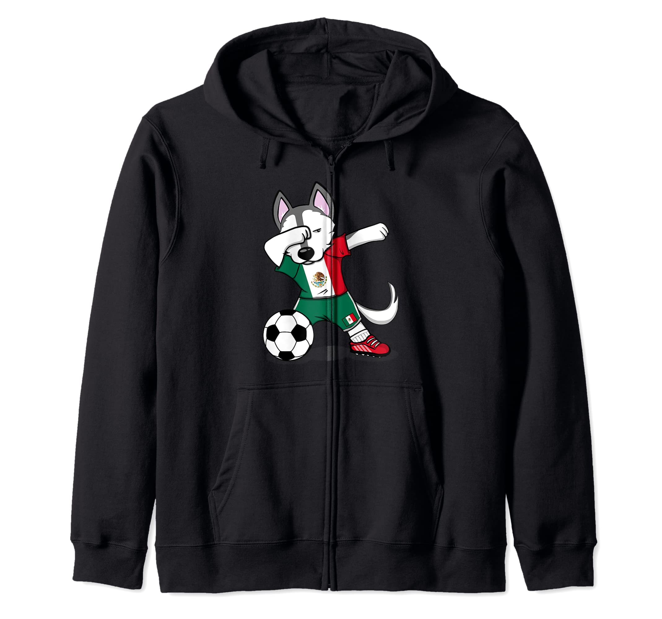Dabbing Husky Dog Mexico Soccer Fans Jersey Mexican Football Zip Hoodie