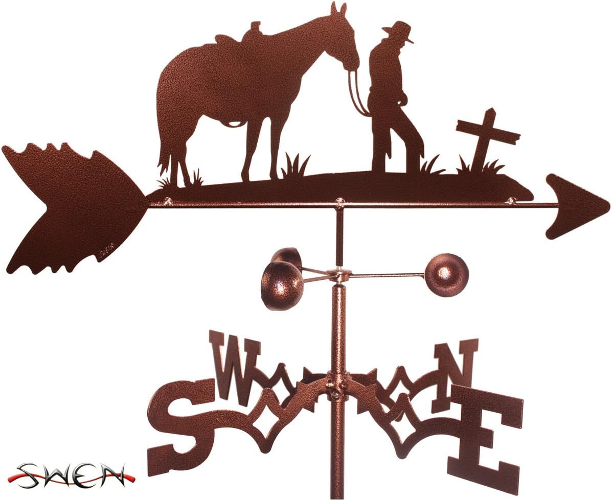 Weathervanes - SWEN Products Hand Made Cowboy and Cross Horse Flat Post Mount Weathervane ~New~