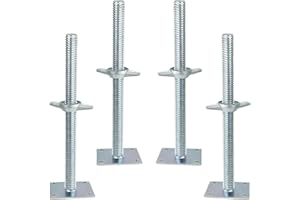 Noliven 4 Pack 18'' Galvanized Screw Jack with Base Plate, Adjustable Scaffold Leveling Screw Jacks, Heavy Duty Telescoping J