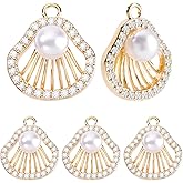 Beebeecraft 1 Box 10Pcs Seashell with Pearl Charm 18K Gold Plated Brass Sea Theme Cubic Zirconia Scallop Charms for DIY Necklaces Bracelets Anklets Jewelry Making