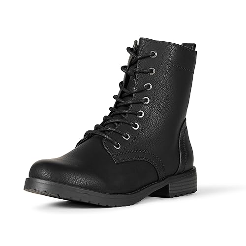 Amazon Essentials Women's Lace-Up Combat Boots, Black, 6.5