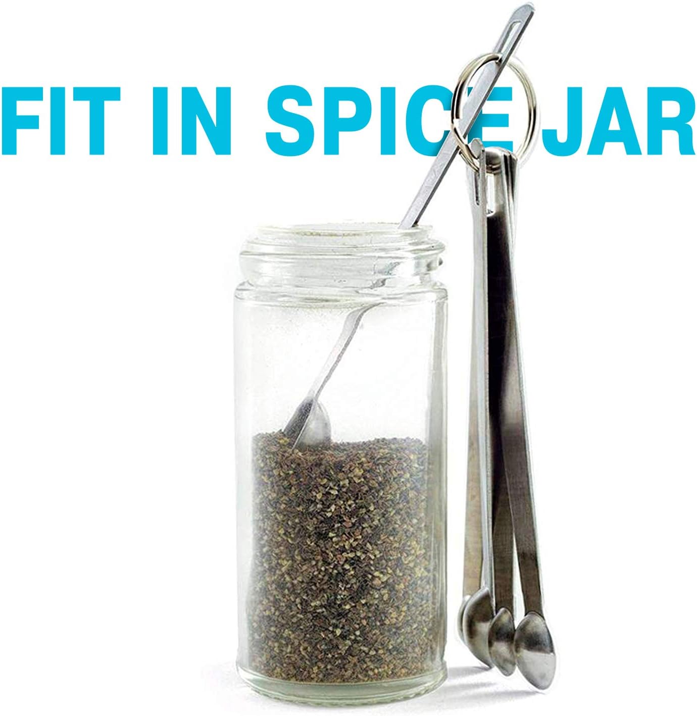 Measuring Spoons Set - 5 Mini Stainless Steel Measuring Spoons for for Dry or Liquid Ingredients - Perfect Fits in Spice Jar - Kitchen Baking & Coocking Tools Set With Hold Ring: Kitchen & Dining