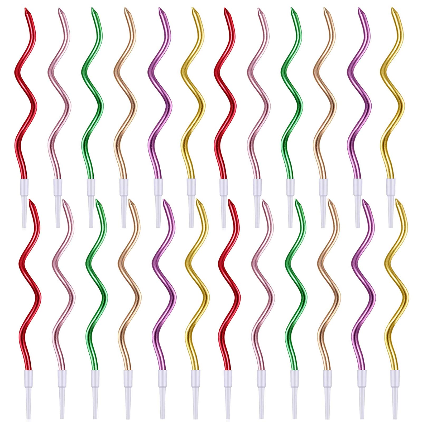Spiral Birthday Candles,24 Pcs Metallic Cake Candles with Holder for Birthday Wedding Party Cupcakes Topper Decorations,Colorful(Red/Rose Gold/Purple/Green/Gold/Champagne)