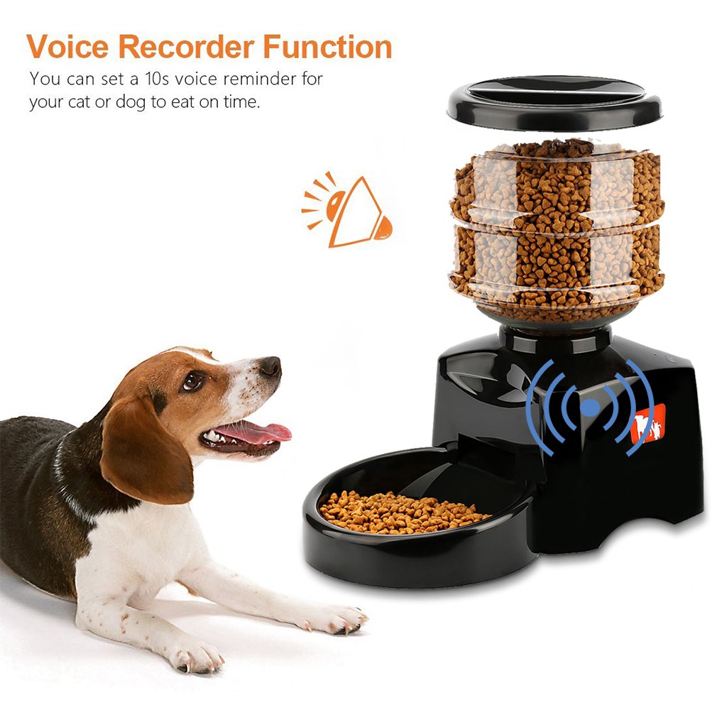 5.5L Automatic Pet Feeder Food Dispenser with Voice Recorder & Timer, High Capacity Portion Control, Electric Dog Dry Food Dispenser Bowl with Digital LCD Control Panel