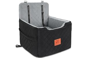 GL GLENSLAVE Dog Car Seat for Small/Medium Dogs Under 35lbs,Memory Foam Dog Booster Seats,Detachable and Washable Traval Pet Car Seat, Dogs Bed with 2 Safety Belts(Balck/Grey)